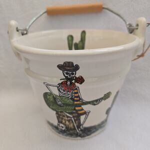 Maxcera Day of the Dead Art Pottery Pail Bucket